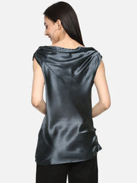 Porsorte Grey Cowl Neck Satin Party Top