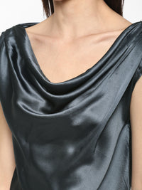 Porsorte Grey Cowl Neck Satin Party Top