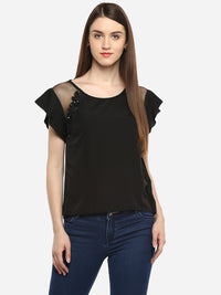 Women's Polyester Sequins Black Party Top