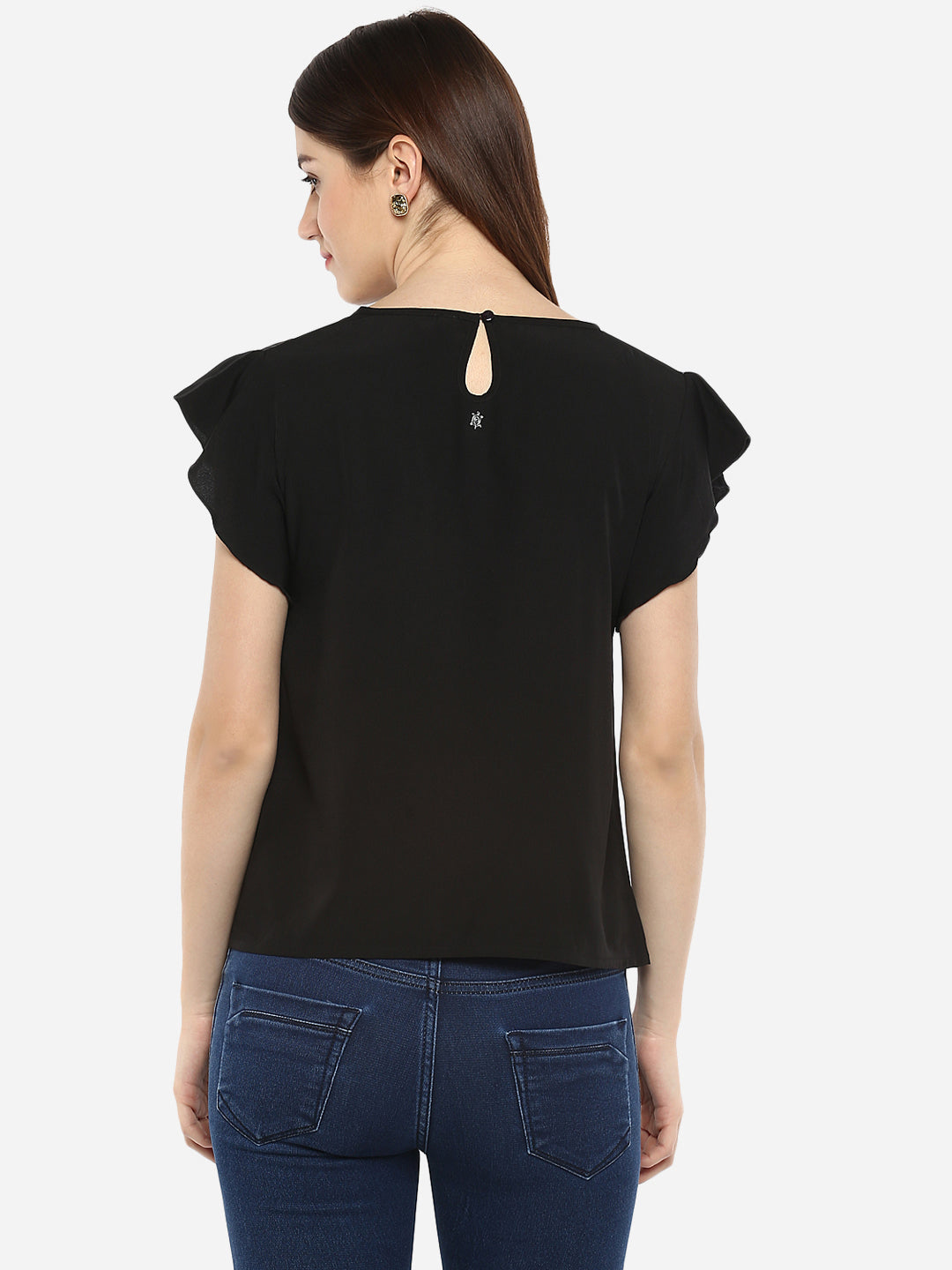 Women's Polyester Sequins Black Party Top