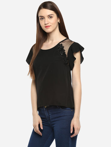 Women's Polyester Sequins Black Party Top