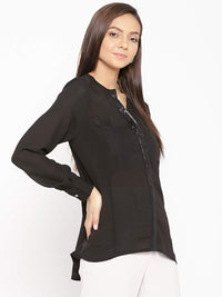 Women Black Solid Sequence Formal Shirt