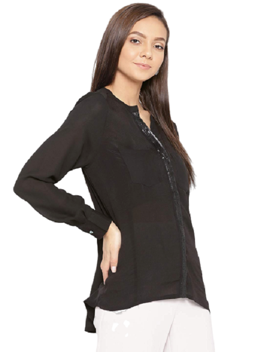 PORSORTE Black Sequins Work Shirt