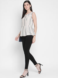 Porsorte Womens Cotton Viscose Stripes with Lace Embroidery tie-up Top