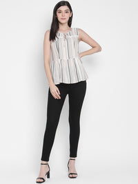 Porsorte Womens Cotton Viscose Stripes with Lace Embroidery tie-up Top