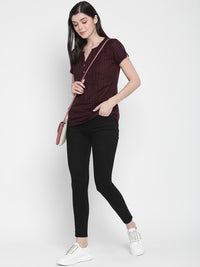 PORSORTE Women's 100% Cotton Dyed checks Wine Shirt
