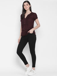 PORSORTE Women's 100% Cotton Dyed checks Wine Shirt
