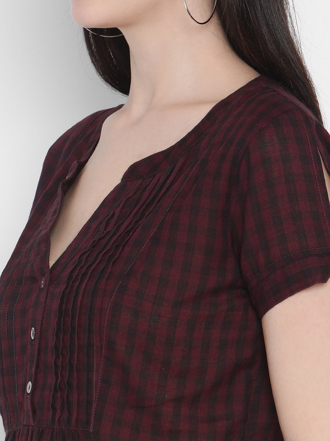 PORSORTE Women's 100% Cotton Dyed checks Wine Shirt