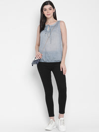 Porsorte Womens Denim Blue Cotton Voile Sleeveless Top