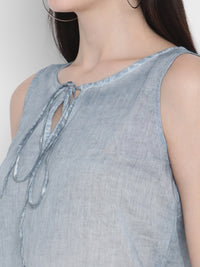 Porsorte Womens Denim Blue Cotton Voile Sleeveless Top