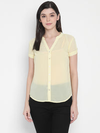 Porsorte Womens Yellow Polyester Georgette Short Sleeve Shirt Top
