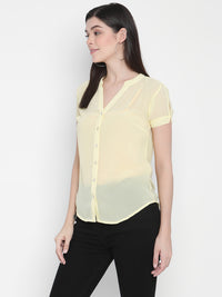 Porsorte Womens Yellow Polyester Georgette Short Sleeve Shirt Top