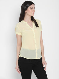 Porsorte Womens Yellow Polyester Georgette Short Sleeve Shirt Top