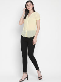 Porsorte Womens Yellow Polyester Georgette Short Sleeve Shirt Top