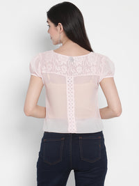 Porsorte Womens Light Pink Poly Chiffon Lace Detailing Top