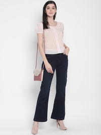 Porsorte Womens Light Pink Poly Chiffon Lace Detailing Top