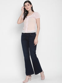 Porsorte Womens Light Pink Poly Chiffon Lace Detailing Top