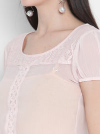 Porsorte Womens Light Pink Poly Chiffon Lace Detailing Top