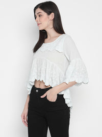 Porsorte Womens Cotton embroidery Bell Sleeve Light Blue Top