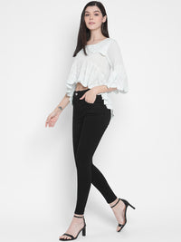 Porsorte Womens Cotton embroidery Bell Sleeve Light Blue Top