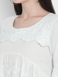 Porsorte Womens Cotton embroidery Bell Sleeve Light Blue Top
