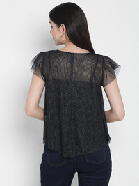Porsorte Womens Polyester Mesh Sheer Navy Blue Top