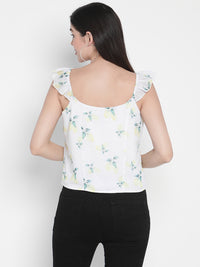 Porsorte Womens Poly Georgette Lemon Print Strappy flared Top