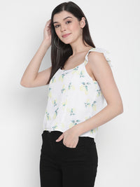 Porsorte Womens Poly Georgette Lemon Print Strappy flared Top