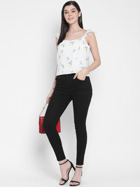Porsorte Womens Poly Georgette Lemon Print Strappy flared Top