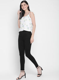 Porsorte Womens Poly Georgette Lemon Print Strappy flared Top