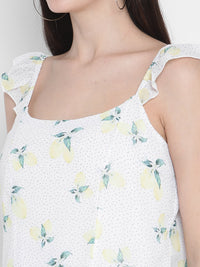 Porsorte Womens Poly Georgette Lemon Print Strappy flared Top