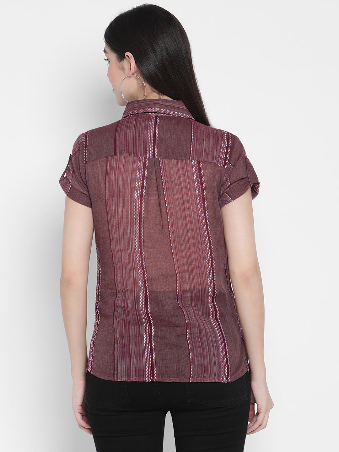 PORSORTE Women's 100% Cotton Striped Wine Shirt