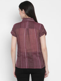 PORSORTE Women's 100% Cotton Striped Wine Shirt
