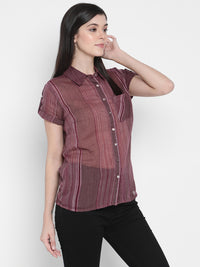PORSORTE Women's 100% Cotton Striped Wine Shirt