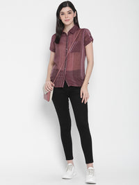PORSORTE Women's 100% Cotton Striped Wine Shirt