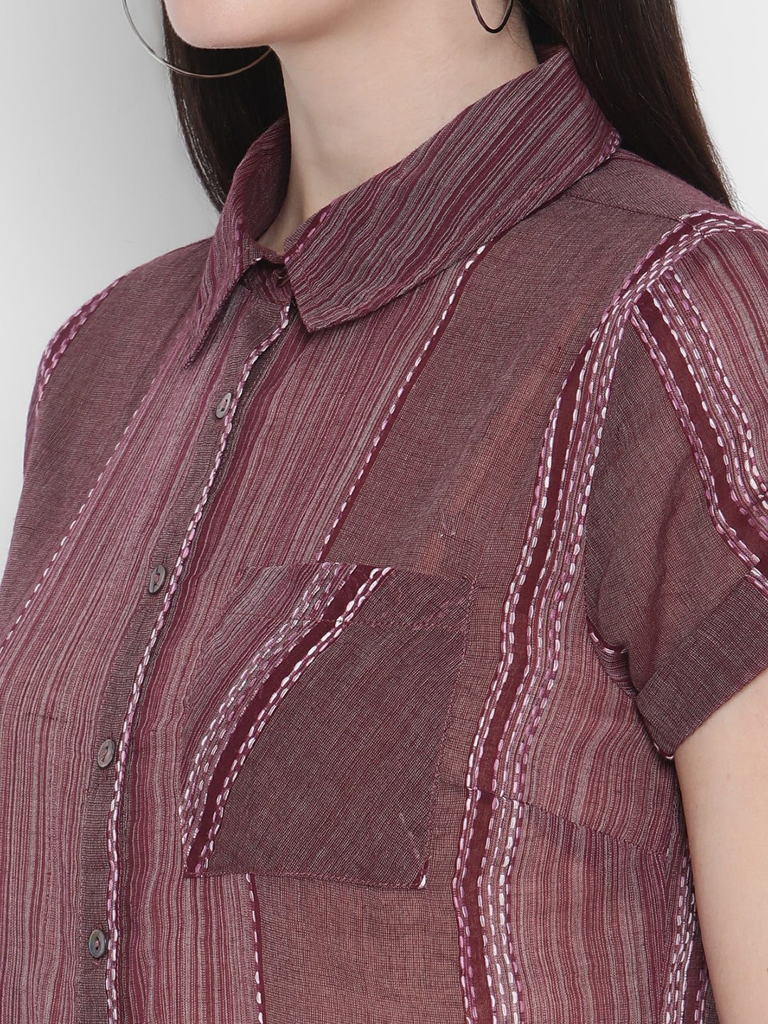 PORSORTE Women's 100% Cotton Striped Wine Shirt