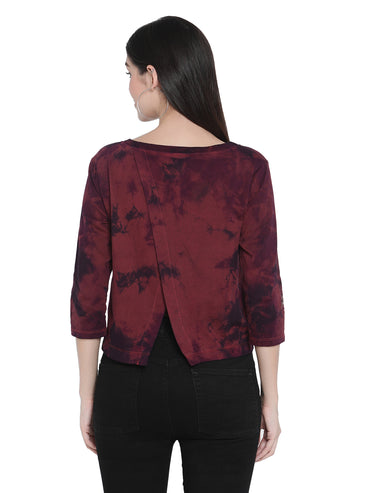 PORSORTE Women's Cotton Fleece 3/4Sleeve Wine Top