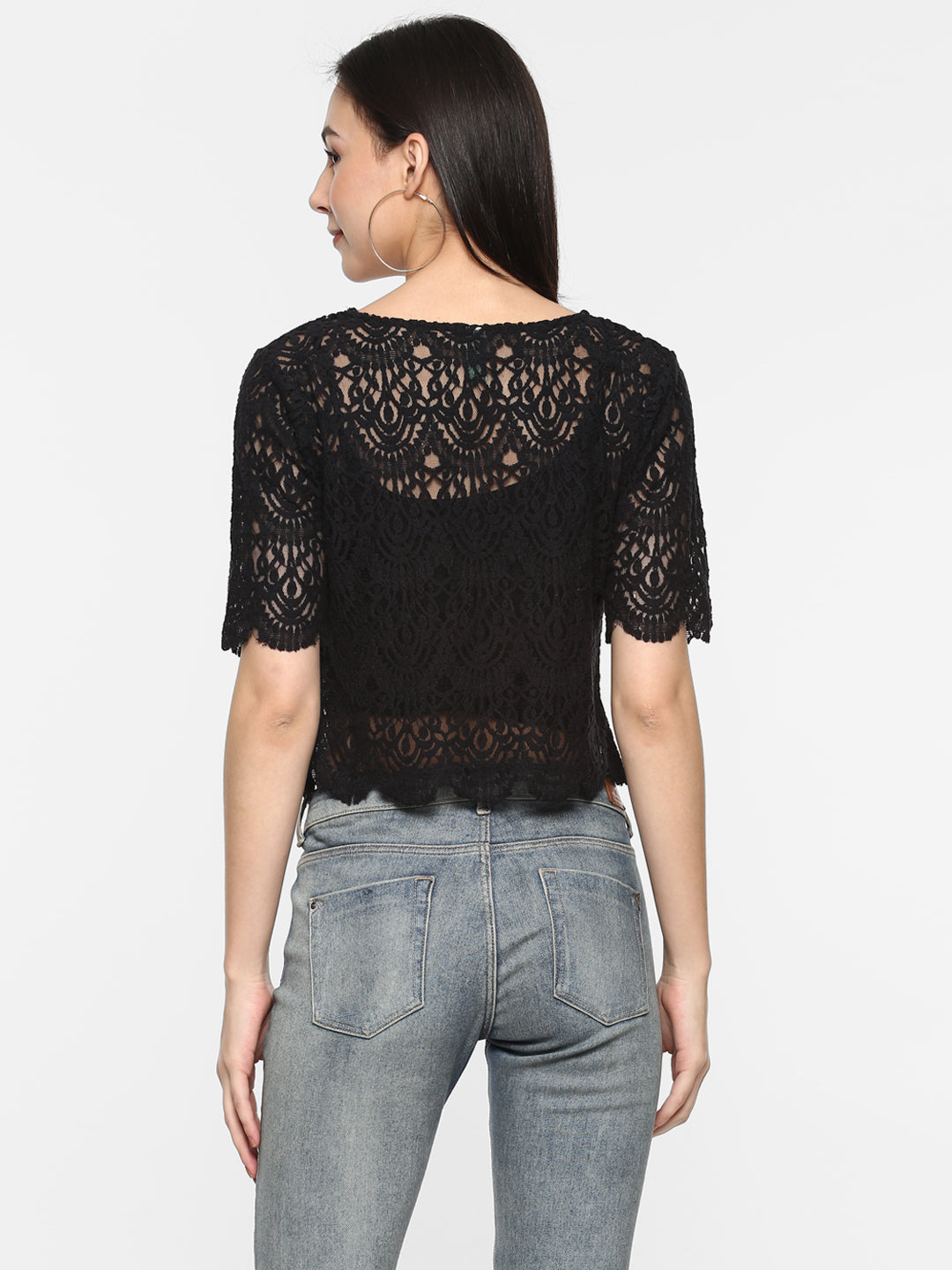 Porsorte Women Black Net Lace  Crop Top