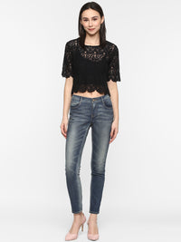 Porsorte Women Black Net Lace  Crop Top
