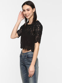 Porsorte Women Black Net Lace  Crop Top