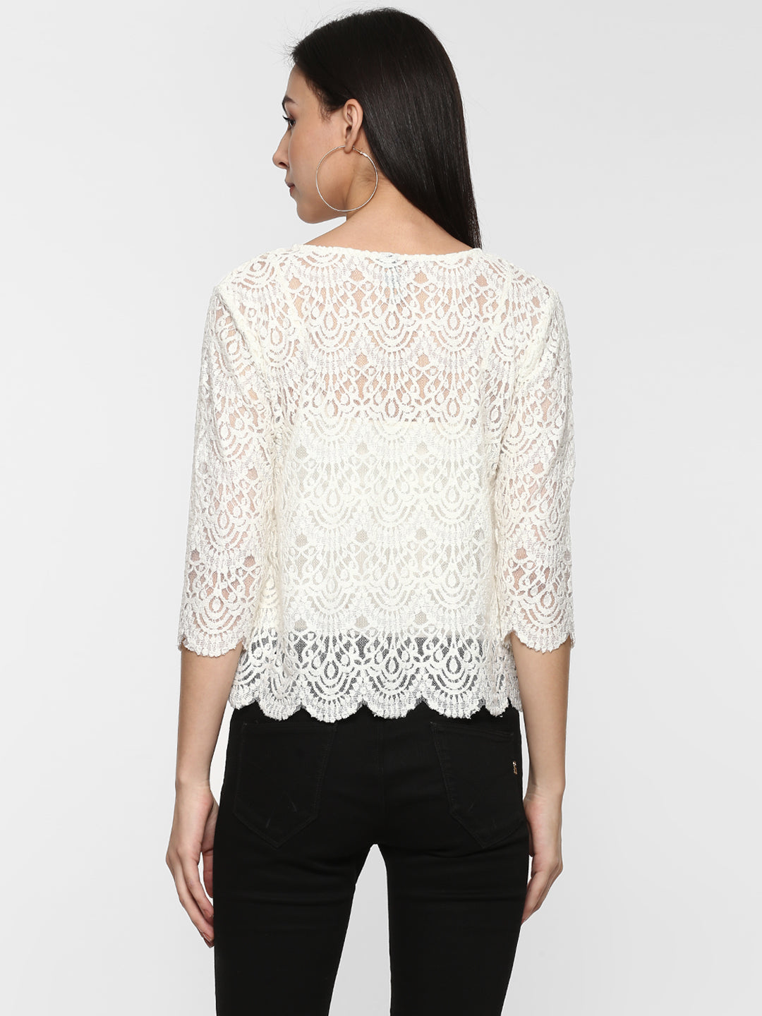 Porsorte Women White  Net Lace Sheer Top