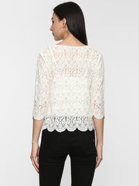 Porsorte Women White  Net Lace Sheer Top