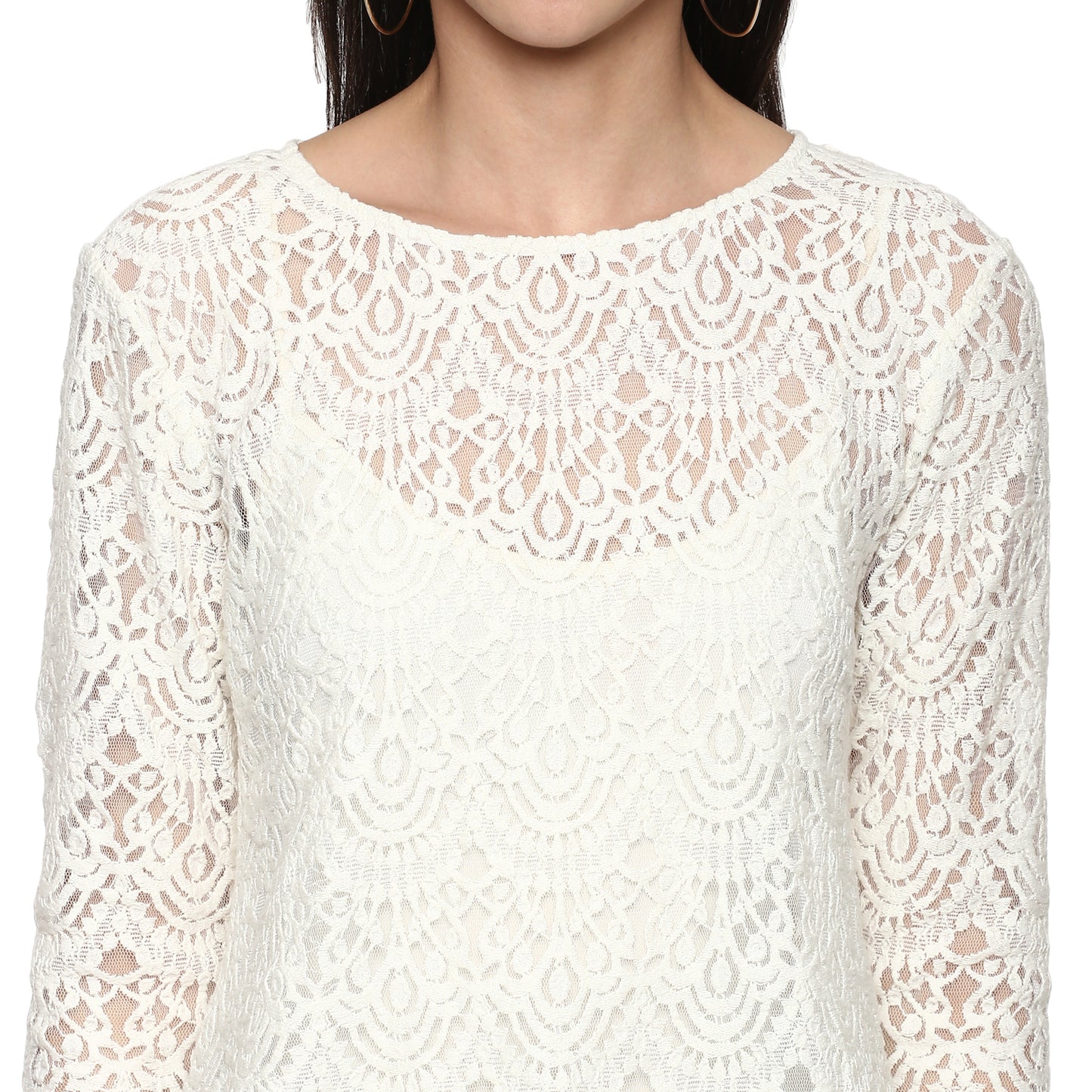 Porsorte Women White  Net Lace Sheer Top