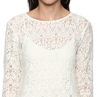 Porsorte Women White  Net Lace Sheer Top