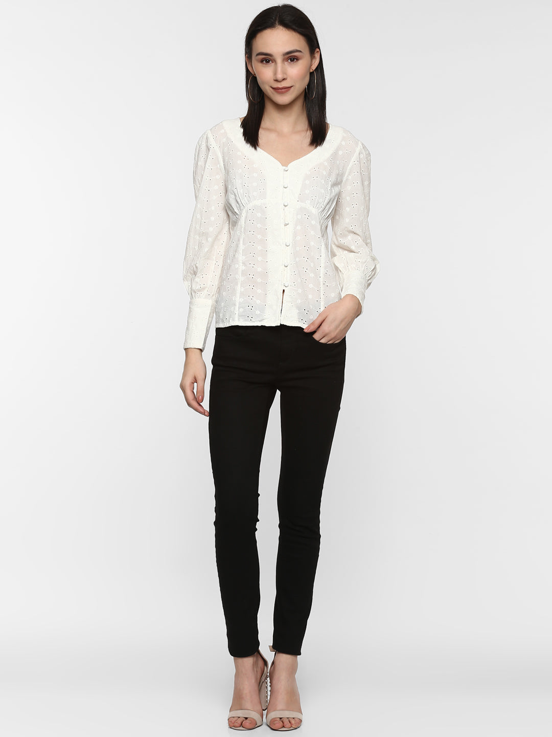 Porsorte Women White Schiffli Top