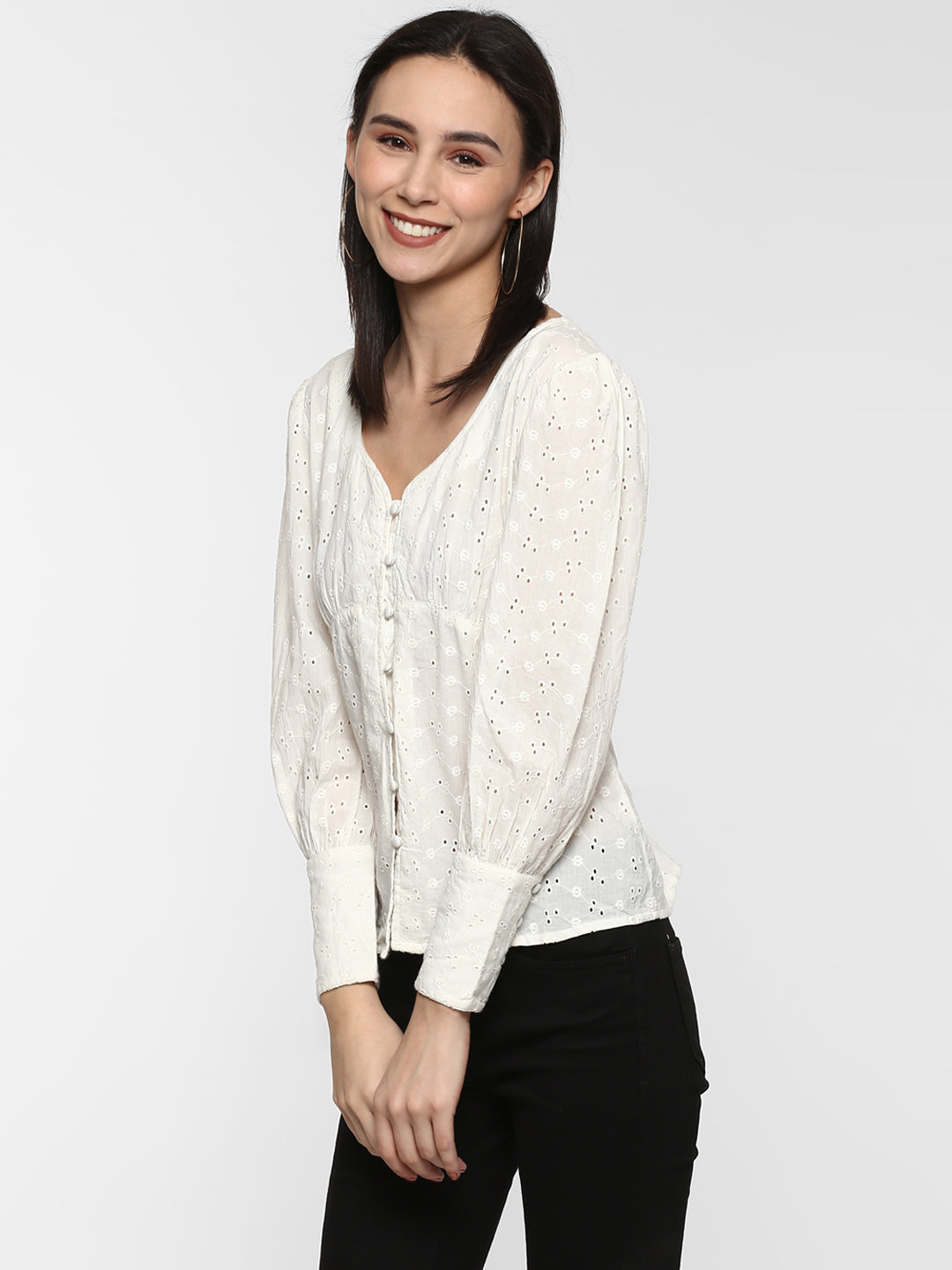 Porsorte Women White Schiffli Top