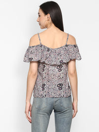 Porsorte Women Printed Floral Cold Shoulder Top