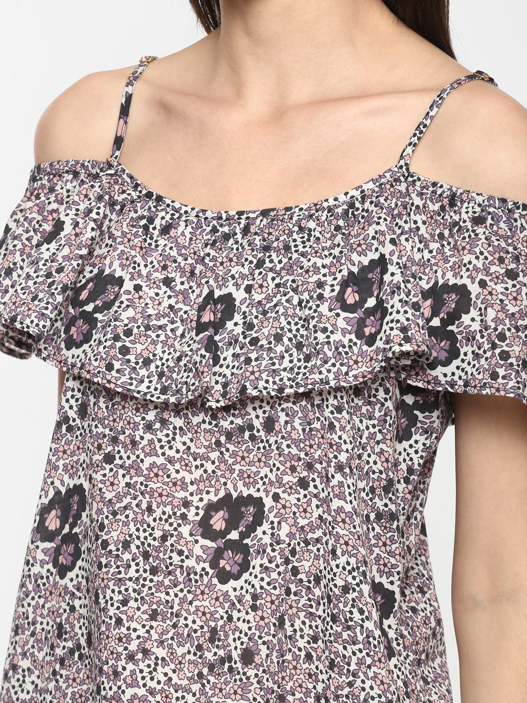 Porsorte Women Printed Floral Cold Shoulder Top