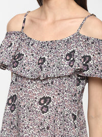 Porsorte Women Printed Floral Cold Shoulder Top
