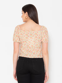 Porsorte Womens Rayon Floral Printed Offwhite Fabric Button Shirt Top